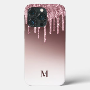 Blush Pink Girly Glitter Sparkle Monogram iPhone 13 Pro Hoesje