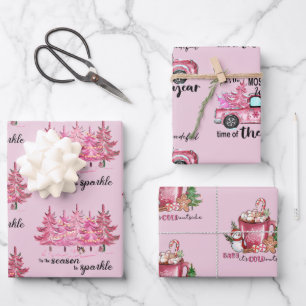 Blush Pink Girly Kerstmis Inpakpapier Vel