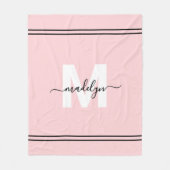 Blush Pink Girly Naam Monogram Fleece Deken (Voorkant)