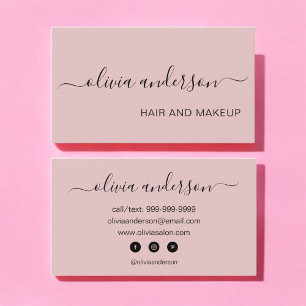 Blush Pink Girly Simple Hair Makeup Salon Visitekaartje
