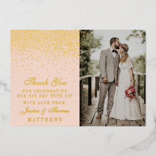 Blush Pink & Glam Confetti trouwfoto dank u Folie Uitnodiging