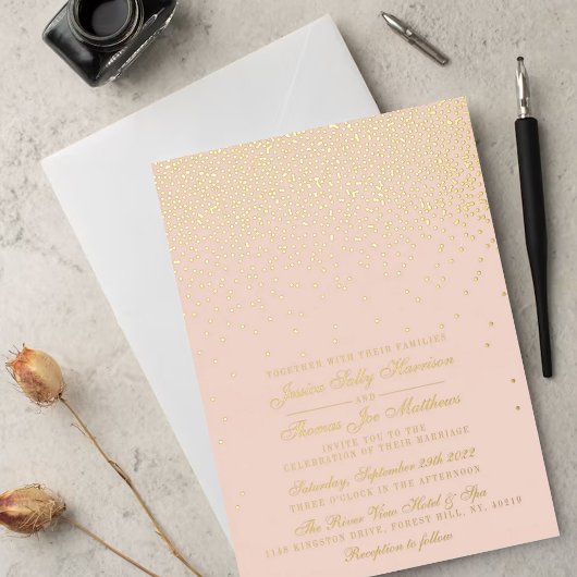 Blush Pink & Glam Confetti Wedding Real Folie Uitnodiging