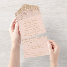 Blush Pink & Glam Gold Confetti Wedding All In One Uitnodiging