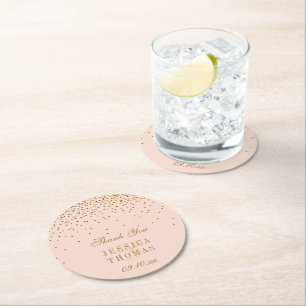 Blush Pink & Glam Gold Confetti Wedding Ronde Kartonnen Onderzetter