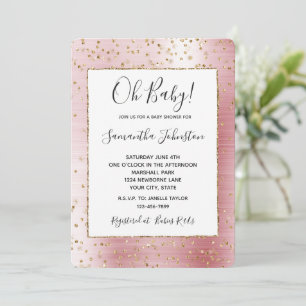 Blush Pink Glam Gold Sparkle Confetti Baby shower Kaart