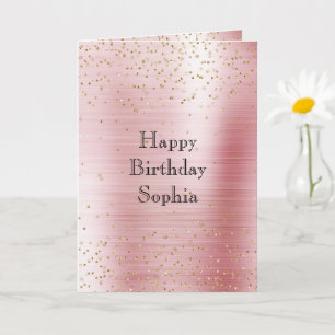 Blush Pink Glam Gold Sparkle Confetti Verjaardag Kaart