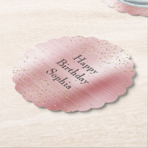 Blush Pink Glam Gold Sparkle Confetti Verjaardag Kartonnen Onderzetters