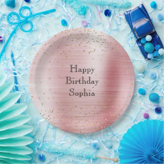 Blush Pink Glam Gold Sparkle Confetti Verjaardag Papieren Bordje (Feest)