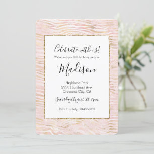 Blush Pink Glam Gold White Zebra Print Kaart