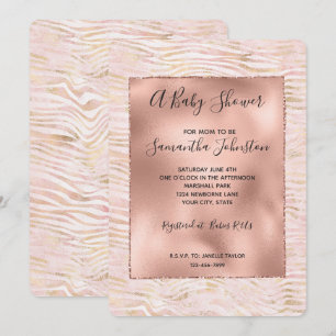 Blush Pink Glam Gold Zebra Print Baby shower Kaart