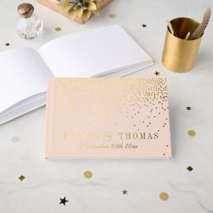 Blush Pink & Glam Roos Gold Confetti Wedding Gastenboek