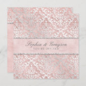 Blush Pink Glimmer Damask Wedding Invite Kaart (Voorkant / Achterkant)