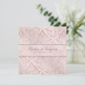 Blush Pink Glimmer Damask Wedding Invite Kaart (Staand voorkant)