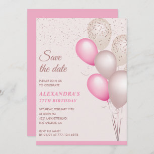 Blush Pink Glitter Bewaar de datum 77e verjaardag Kaart
