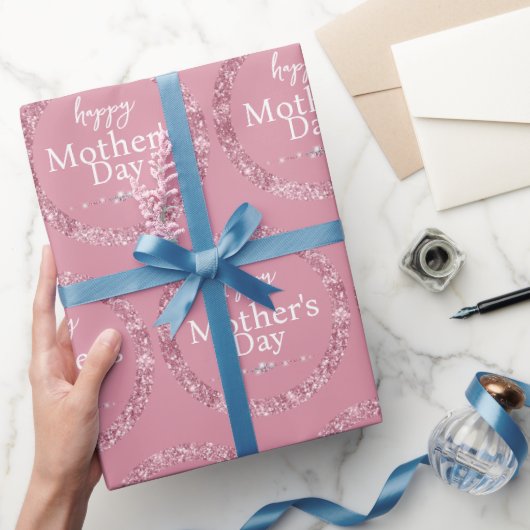 Blush Pink Glitter & Diamonds Happy Moederdag Cadeaupapier (Geschenken)