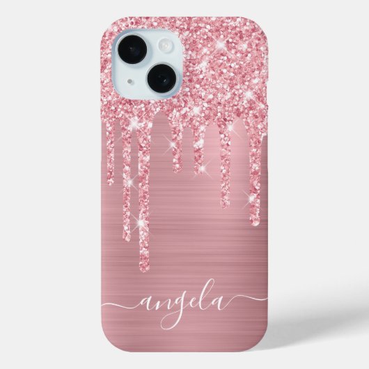 Blush Pink Glitter Drips Glam Girly Signature Case-Mate iPhone Case (Achterkant)