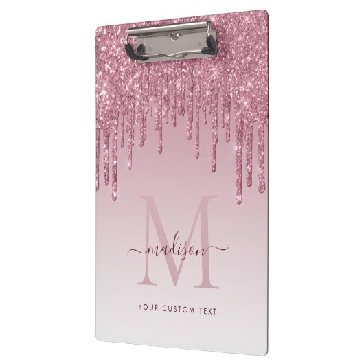 Blush Pink Glitter Drips Sparkle Modern Monogram Klembord (Links)
