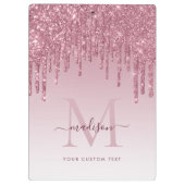Blush Pink Glitter Drips Sparkle Modern Monogram Klembord (Achterkant)