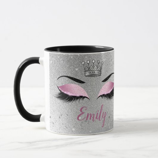 Blush Pink Glitter Eyes Monogram Mok (Links)