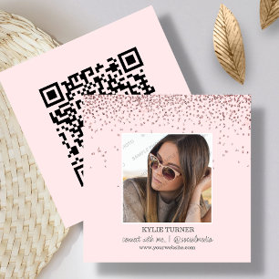 Blush Pink Glitter Foto sociale media QR-code Vierkante Visitekaartje