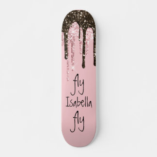 Blush Pink Glitter Girly Sparkle Persoonlijke naam Skateboard