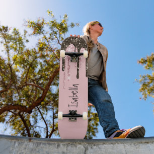 Blush Pink Glitter Girly Sparkle Persoonlijke naam Skateboard