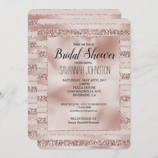 Blush Pink Glitter Glam Stripes Vrijgezellenfeest Kaart (Voorkant / Achterkant)