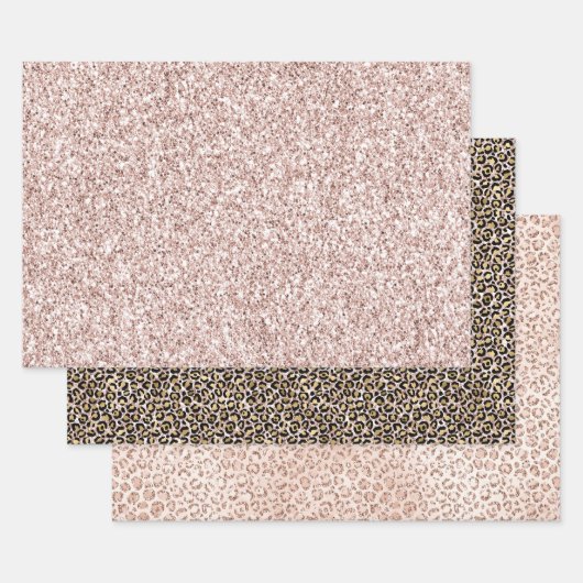 Blush Pink Glitter Gold Leopard Inpakpapier Vel (Set)