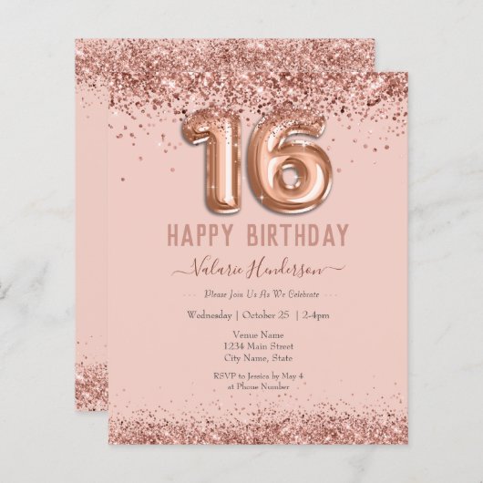 Blush Pink Glitter Happy 16th Birthday (Voorkant / Achterkant)