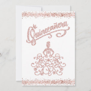 Blush Pink Glitter Quinceañera 15 Crown Invitation Kaart