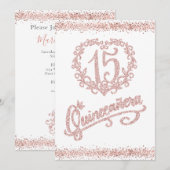 Blush Pink Glitter Quinceañera 15 Kaart (Voorkant / Achterkant)