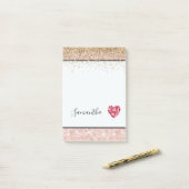 Blush Pink Glitter Red Rose Petals Heart Post-it® Notes (Op bureau)
