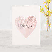 Blush Pink Glitzy Glitter Hart Waterverf Kaart (Gele Bloem)