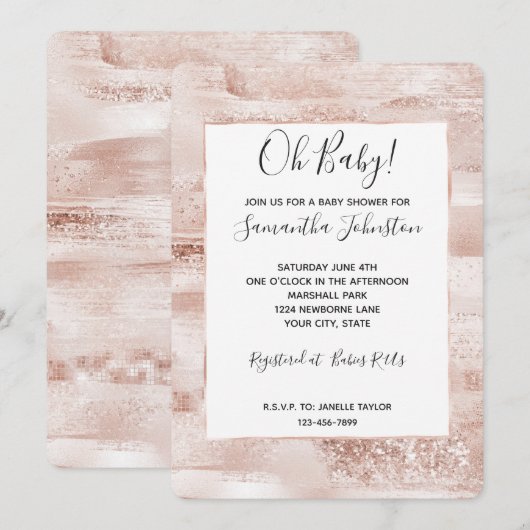 Blush Pink Glitzy Glitter Sparkle Baby shower Kaart (Voorkant / Achterkant)