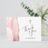 Blush Pink Gold Agaat Eerste Communie Bedankt (Staand voorkant)