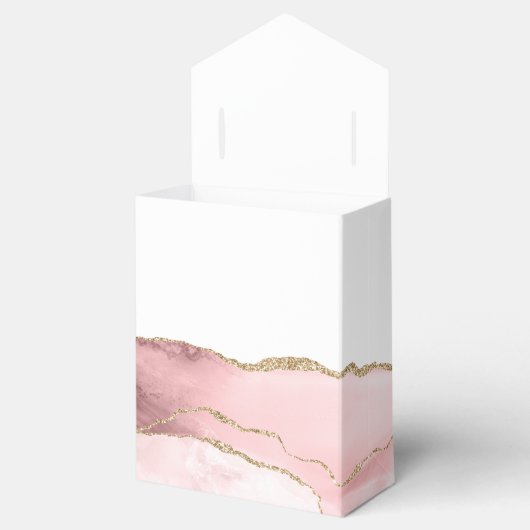 Blush Pink Gold Agaat Script Eerste Communie Bedankdoosjes (Geopend)