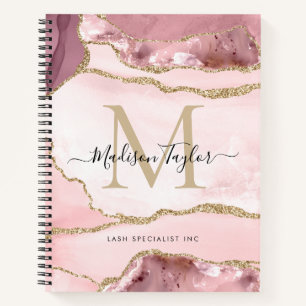 Blush Pink Gold Agate Geode Monogram Script Name Notitieboek