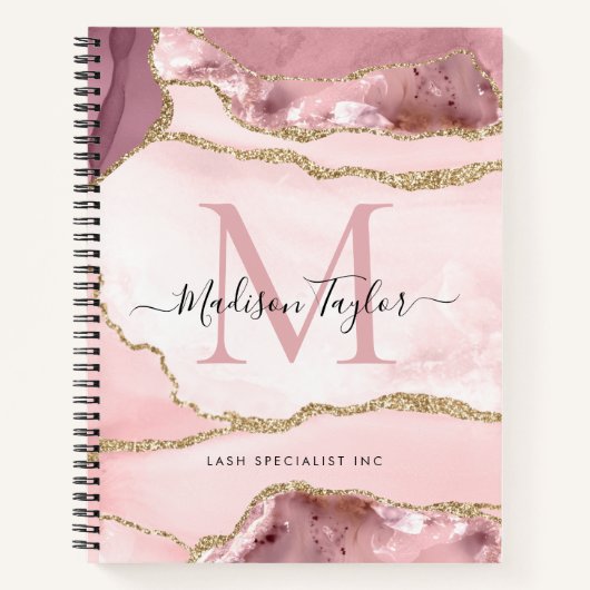 Blush Pink Gold Agate Geode Monogram Script Name Notitieboek (Voorkant)