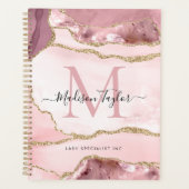 Blush Pink Gold Agate Geode Monogram Script Name Planner (Voorkant)
