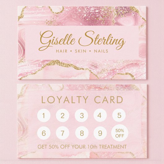 Blush Pink Gold Agate Marble Loyalty Card Afsprakenkaartje