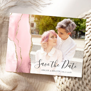 Blush Pink Gold Agate Photo Save the Date Briefkaart