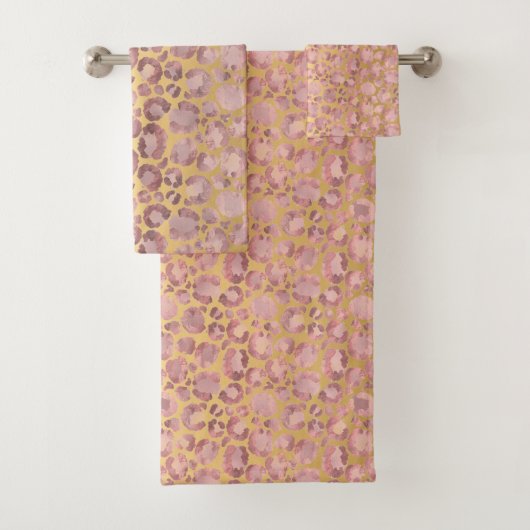 BLUSH PINK GOLD ANIMAAL AFDRUKBATHROOM TOWEL SET BAD HANDDOEK (Insitu)