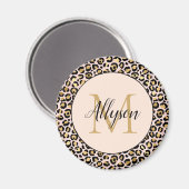 Blush Pink Gold Black Leopard Print Monogram Magneet (Voorkant / Achterkant)