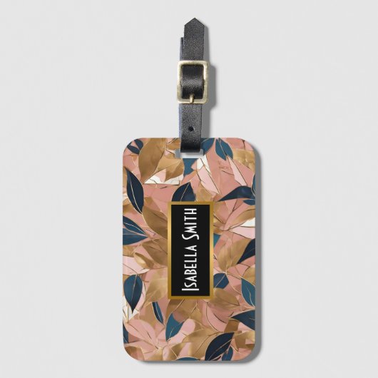 Blush Pink Gold Boho Popular Leaves Collectie Bagagelabel (Voorkant (verticaal))