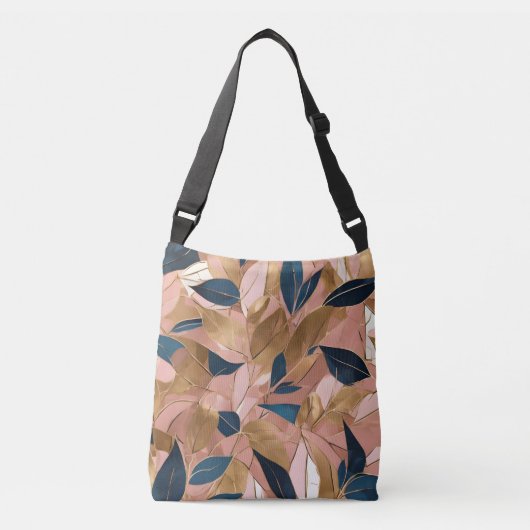 Blush Pink Gold Boho Popular Leaves Collectie Crossbody Tas (Voorkant)