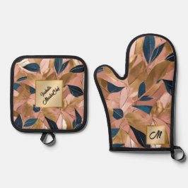 Blush Pink Gold Boho Popular Leaves Collectie Ovenwant & Pannenlap Set