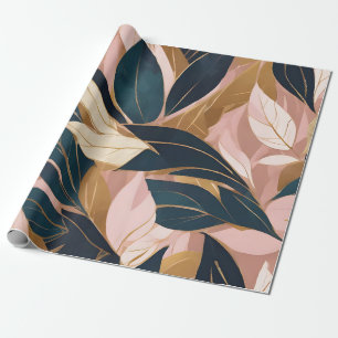 Blush Pink Gold Boho Trendy Leaves Collectie Cadeaupapier