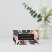 Blush Pink Gold Boho Trendy Leaves Collectie Visitekaartje (Staand voorkant)