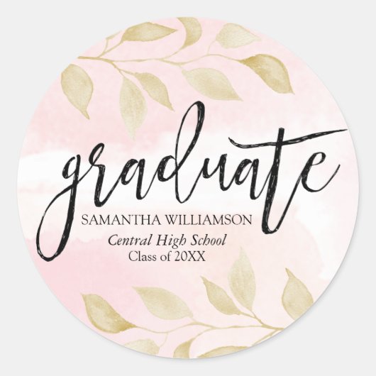 Blush Pink Gold Botanical Afstuderen Envelope Seal Ronde Sticker (Voorkant)