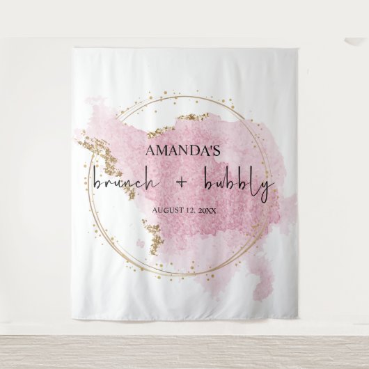 Blush Pink Gold Brunch en Bubble Photo Backdrop Wandkleed (Voorkant)